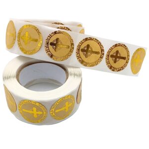 SUPIA 2 Pack 500-Piece Total 1000 Christian Cross Sticker Roll, Design Round Labels with Gold Foil Finish Christening, Communion, Occassions, Envelope Seals, 1 inch/2.5 cm in Diameter (Gold) (DF-136)