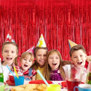 TONIFUL 3Pcs Red Door Streamers,Red Photo Booth Backdrop Metallic Streamers Red Foil Fringe Curtains for Birthday,Christmas,New Year,Bachelorette,Graduation Party Streamers Decor(9.9ft x 8.2ft)