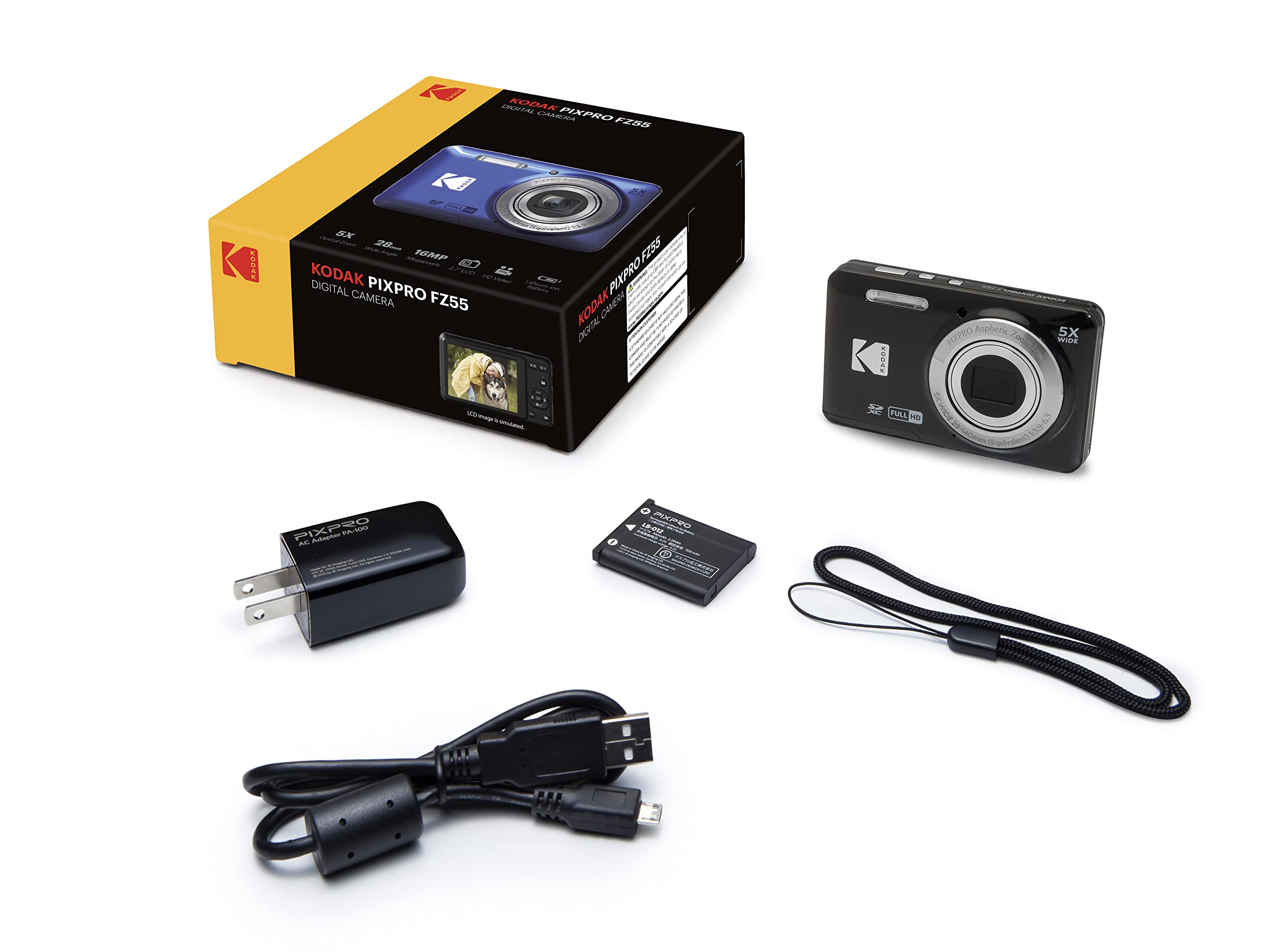 Kodak PIXPRO FZ55 Digital Camera (Black) + Black Point & Shoot Camera Case + Transcend 64GB SD Memory Card + Tri-fold Memory Card Wallet + Hi-Speed SD USB Card Reader + More!