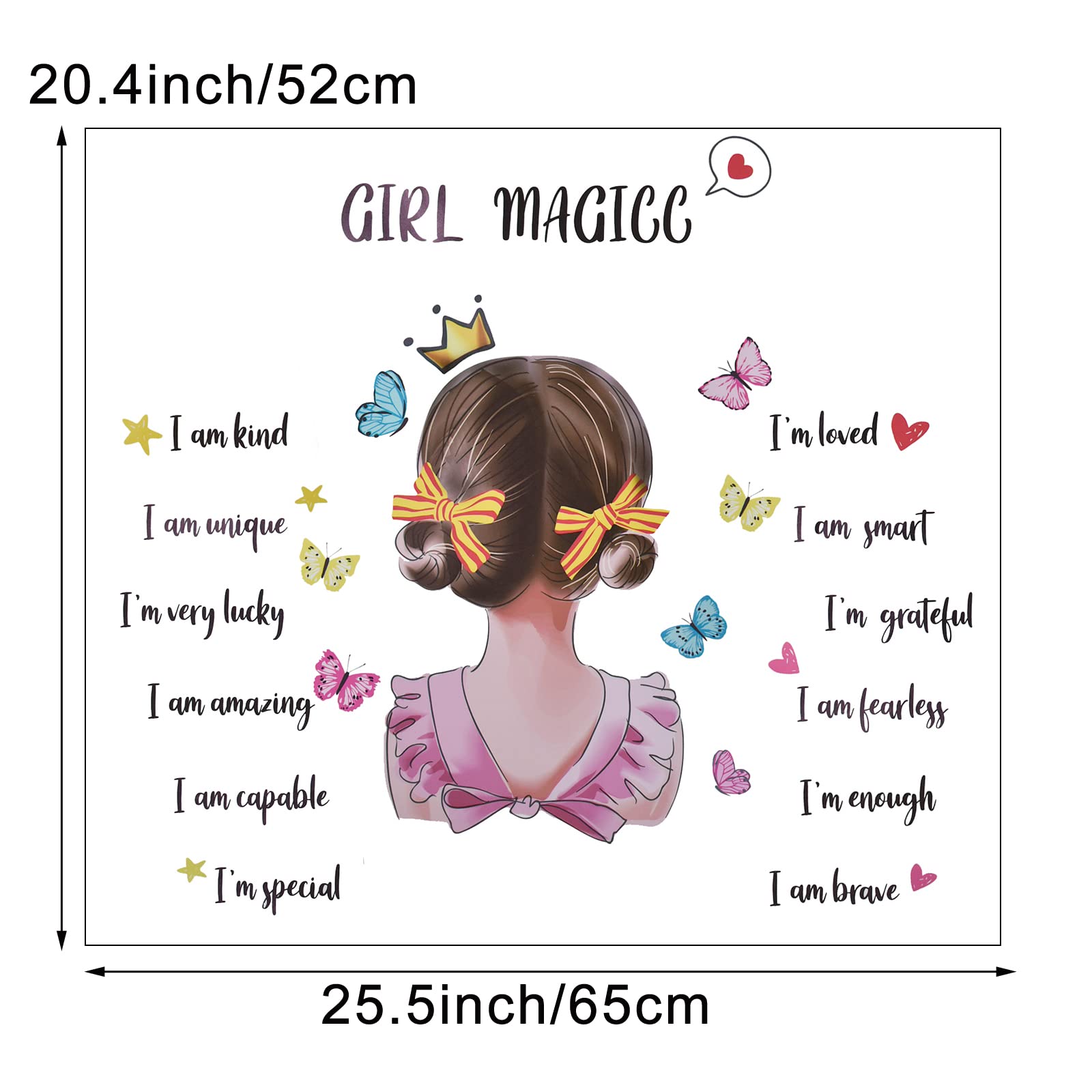 Pinenjoy Girl Magic I am Kind Inspirational Wall Decals Pink Princess Butterfly Wall Sticker Motivational Saying Postive Words Wall Decors for DIY Nursery Baby Kids Bedroom Playroom Classroom