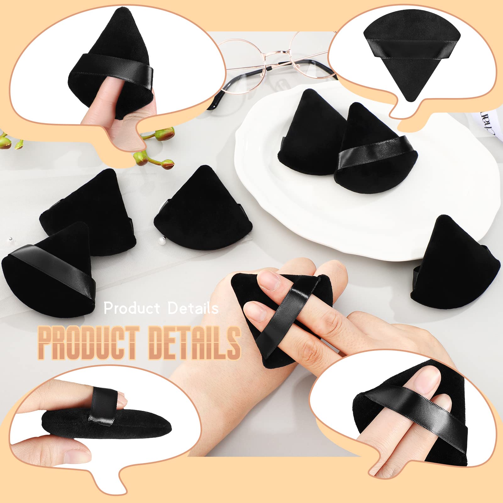 48 Pcs Velour Triangle Powder Puff Soft Velour Makeup Puff Velour Puffs for Face Powder Makeup Triangle Sponges for Wet and Dry Cosmetic Foundation Loose Mineral Powder Body Makeup Tool (Black)