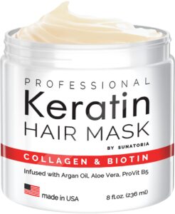 professional keratin hair mask - made in usa - nourishment treatment for hair repair & beauty - biotin collagen coconut oil & pro-vitamin b5 protein mask - hair vitamin complex