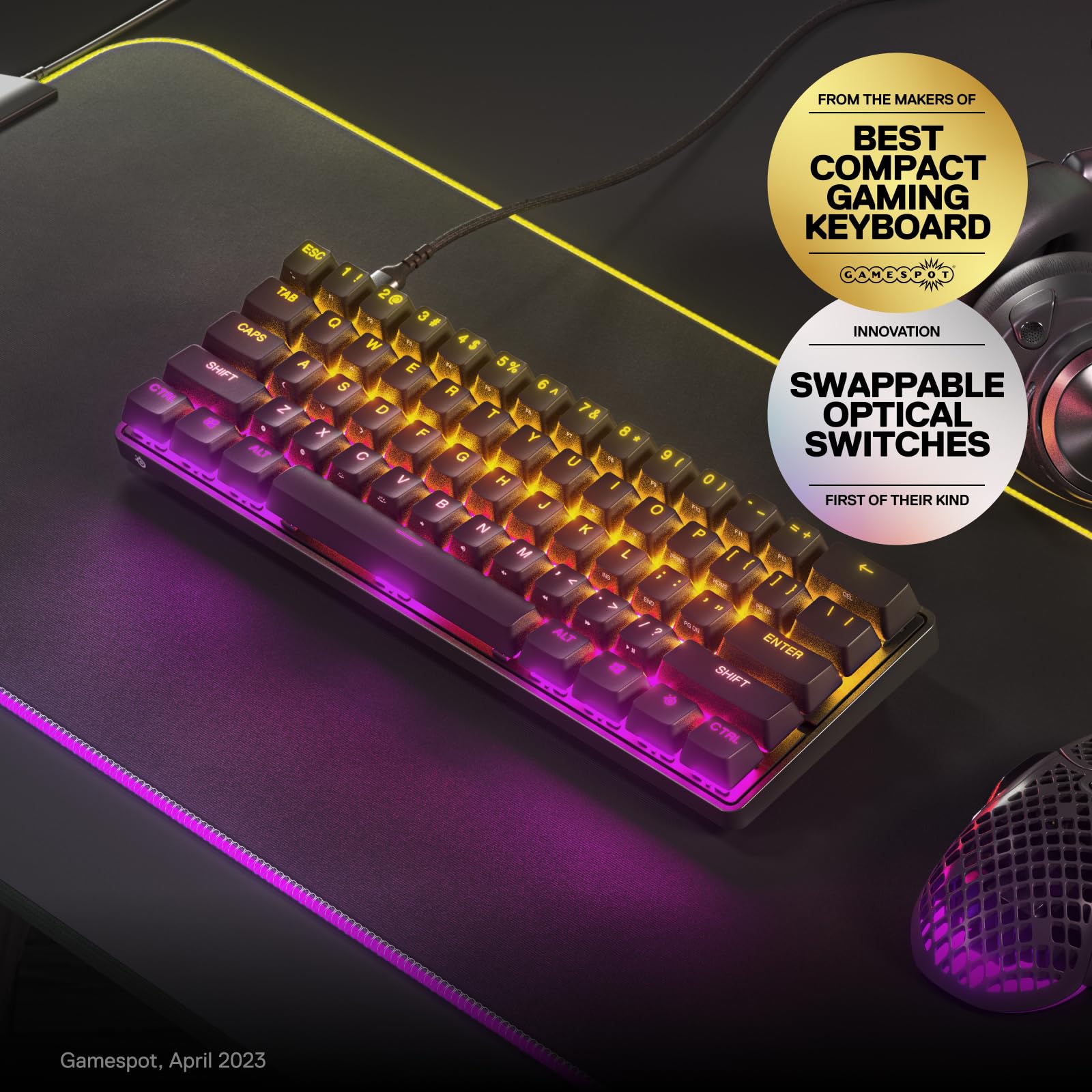 SteelSeries New Apex 9 Mini – HotSwap Optical Mini Keyboard – 60% Compact Design – Optical Switches – RGB Customization – Aluminum Alloy Frame – Double Shot PBT Keycap