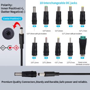 12V 2A Power Adapter Charger AC 12V Regulated Power Supply DC in 12 Volts 2000mA Power Cord with 10 Interchangeable DC Plug for 1A 1.1A 1.2A 1.3A 1.4A 1.5A 1.6A 1.7A 1.8A 1.9A 2A Electronics