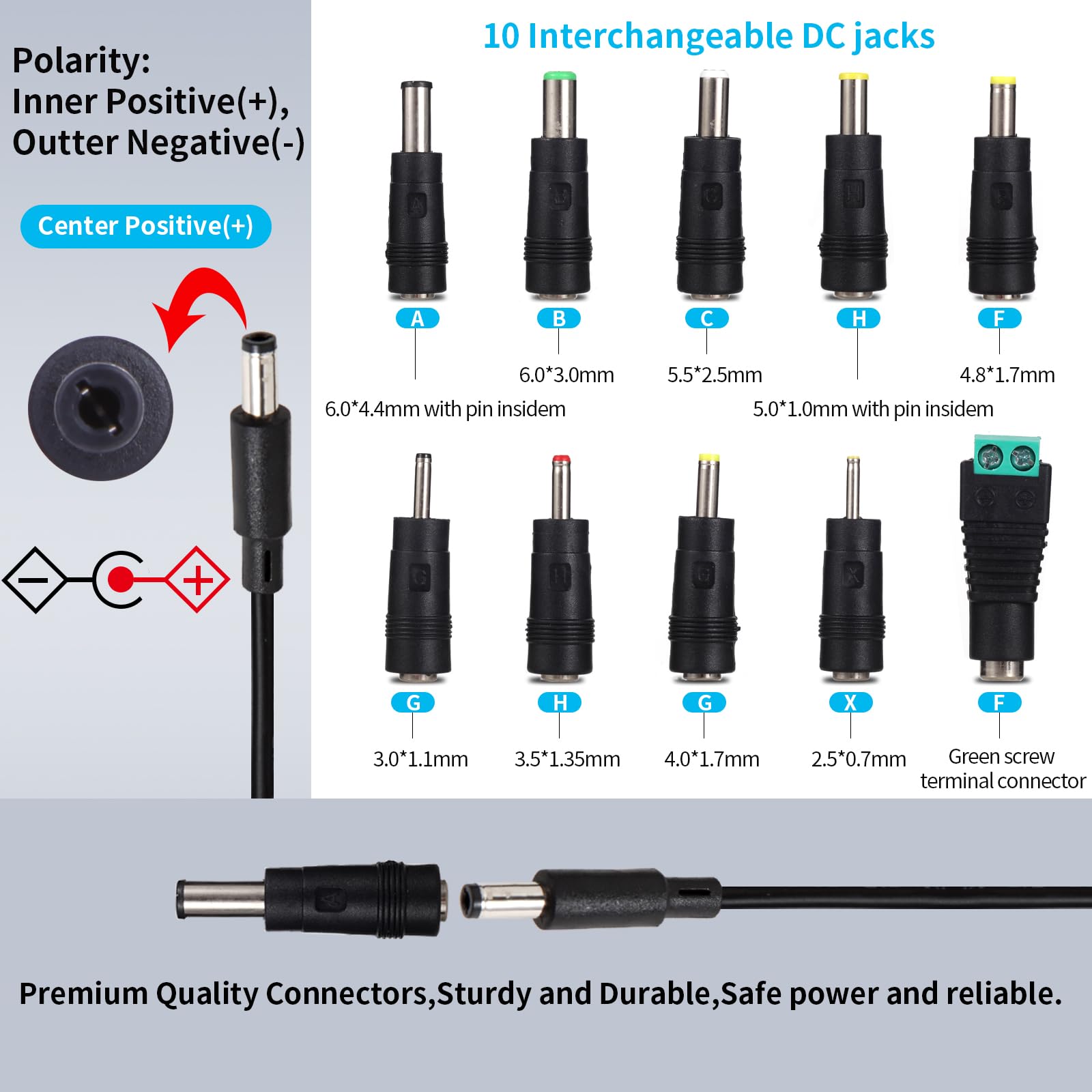 12V 2A Power Adapter Charger AC 12V Regulated Power Supply DC in 12 Volts 2000mA Power Cord with 10 Interchangeable DC Plug for 1A 1.1A 1.2A 1.3A 1.4A 1.5A 1.6A 1.7A 1.8A 1.9A 2A Electronics