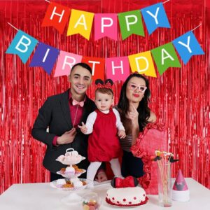 TONIFUL 3Pcs Red Door Streamers,Red Photo Booth Backdrop Metallic Streamers Red Foil Fringe Curtains for Birthday,Christmas,New Year,Bachelorette,Graduation Party Streamers Decor(9.9ft x 8.2ft)