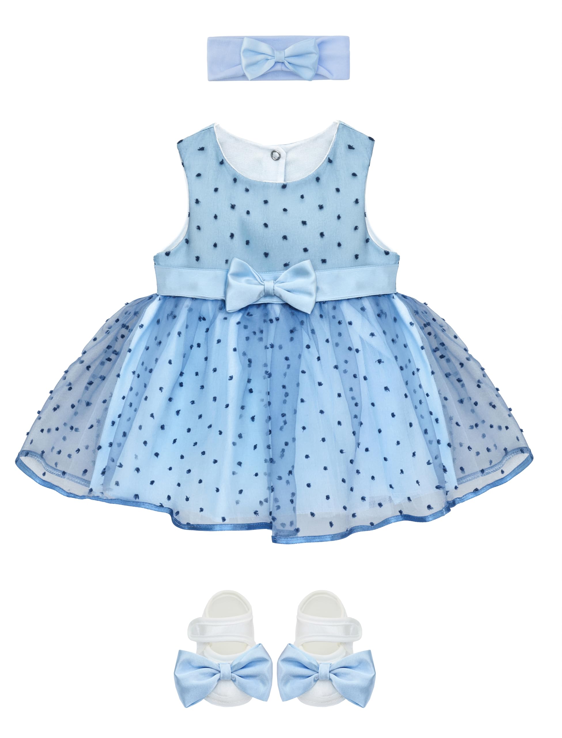 Lilax Baby Girl Lace Sleeveless Dot Tulle Dress Pageant 3 Piece Party Wedding Outfit (3-6 Months, Blue)