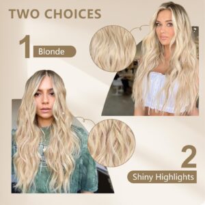 ALXNAN Clip in Hair Extension,Long Wavy Blonde Hair Extensions, 20 Inch 4PCS Thick Hairpieces Fiber Double Weft Hair for Women