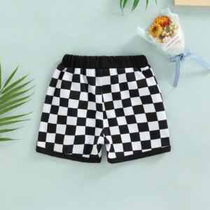 Newborn Toddler Baby Boy Shorts Summer Cotton Checkerboard Plaid Jogger Shorts Elastic Waist Casual Short Pants 0-3T Black