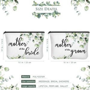 Coume 6 Pack Mother of the Groom Mother of the Bride Cosmetic Bag Wedding Gifts Mother of Bride and Groom Makeup Mirror Mom Handkerchief for Mother and Mom in Law for Engagement Favor (Leaves)