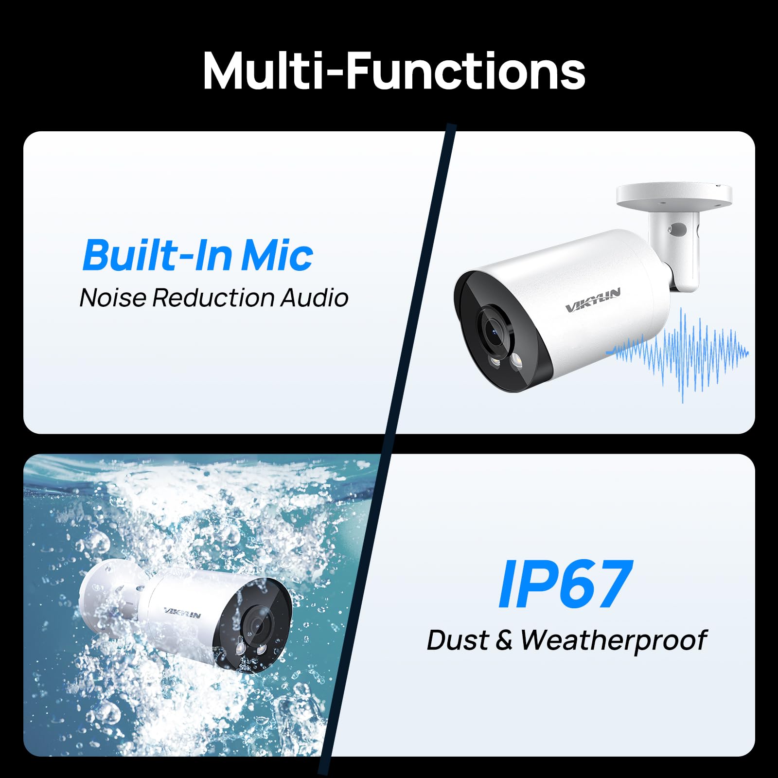 VIKYLIN 4K 8MP Starlight PoE IP Camera, 8MP Bullet PoE Camera with AI Human Vehicle Detection, 2.8mm Lens, Built-in Mic, MicroSD 256GB, WDR, IP67, Blue Iris, NDAA Compliant