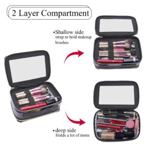 DIYOOHOMY Clear Makeup Bag Double Layer Two Sided With Zipper Black Cosmetic large Make Up Case Compartments Brush Travel Leather Toiletry Women Beauty Organizer Transparent Waterproof Pouch