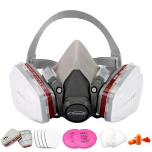 kawazey medium reusable half facepiece respirator with 2091 filter, 6001 cartridge, 6200 replacement shield for painting, sanding, polishing, welding, woodworking - 13 in 1 set with english manual