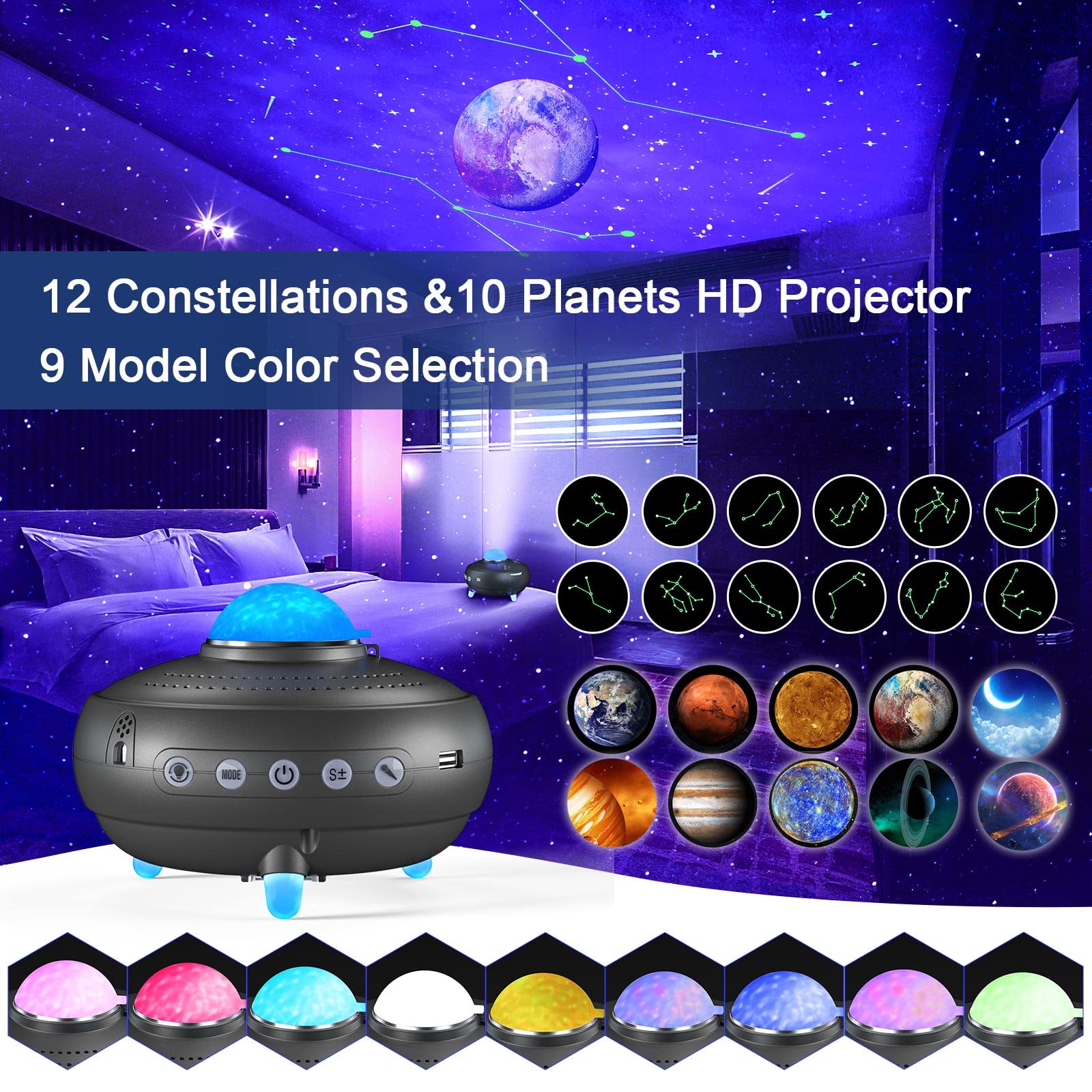 Constellations Planetarium Planets Stars Projector: 20 in 1 Night Light Solar System Projector Bluetooth Speaker,Space Ceiling Projector for Bedroom