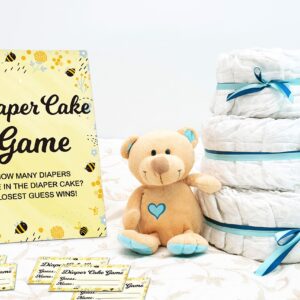 Baby Shower Game Set, Diaper Cake Games(1 Standing Sign + 50 Guessing Cards), Bumble Bee Guess How Many Diapers Party Game, Honey Honeycomb Gender Reveal Party Favor Decor(A05)