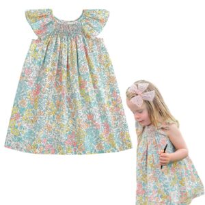 simplee kids baby floral dress toddler smocking dress little girls casual dress floral print sundress for spring summer dress 24m-6t