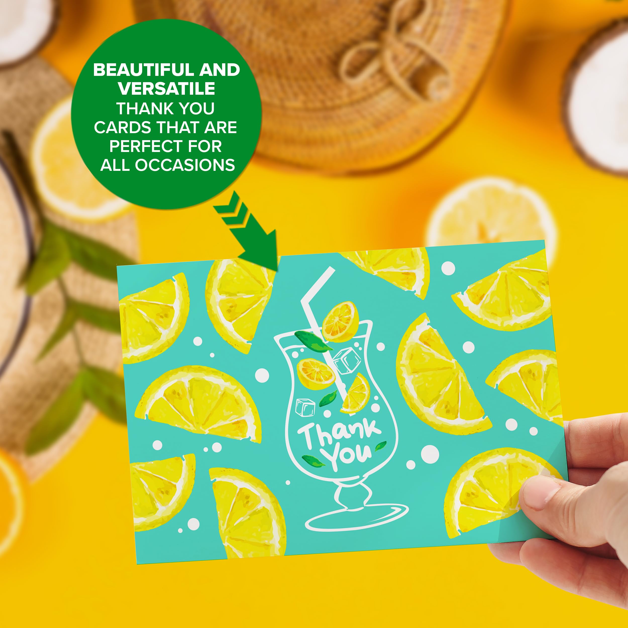 Decorably Thank You Cards with Envelopes & Stickers - 24 Pack Lemon Thank You Cards with Envelopes & Stickers, Blank Inside Lemon Note Cards, 6x4 Citrus Thank You Cards Bridal Shower Card, Lemon Card