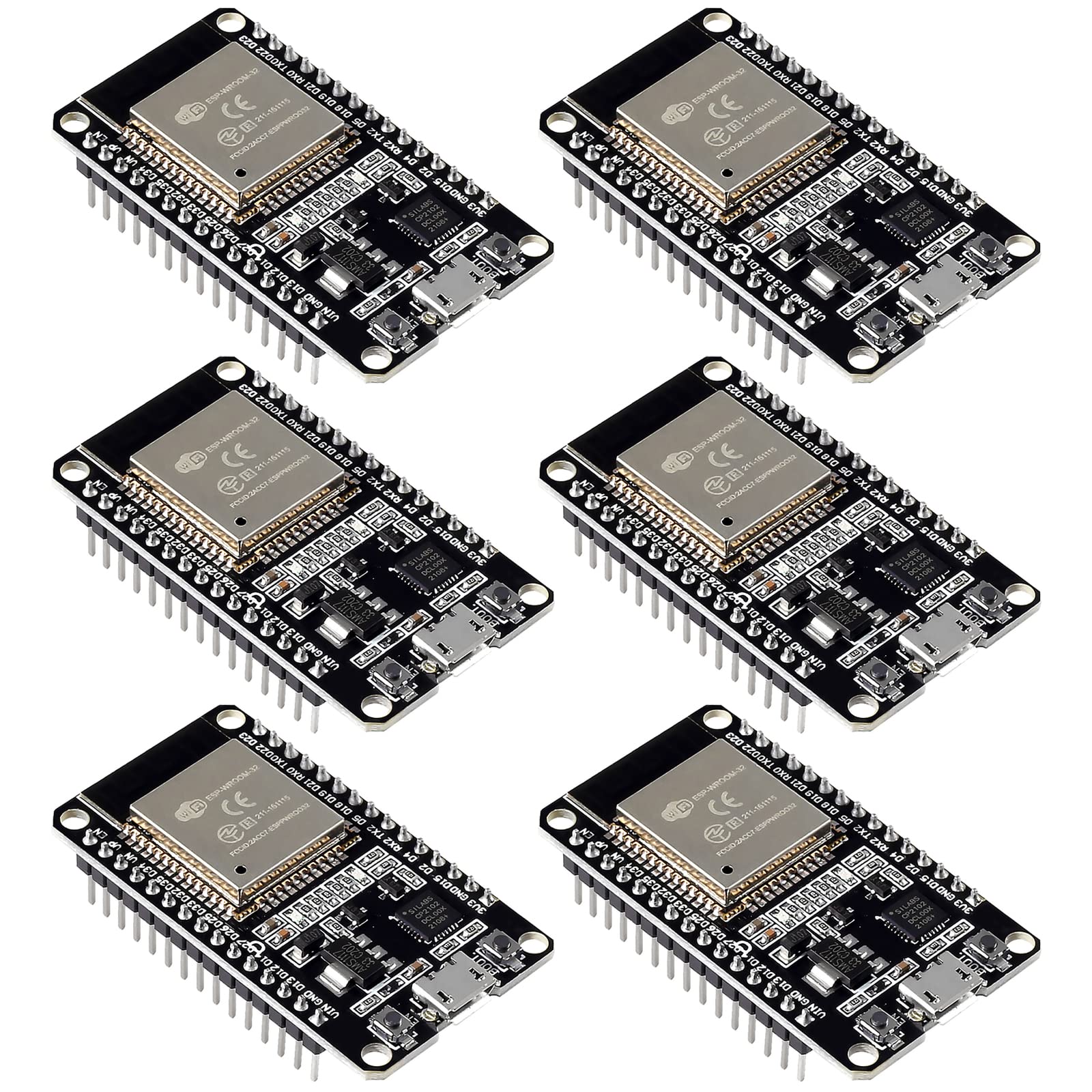 6Pcs ESP32 ESP-WROOM-32 Development Board ESP32S 2.4GHz Dual-Core WiFi Bluetooth Microcontroller