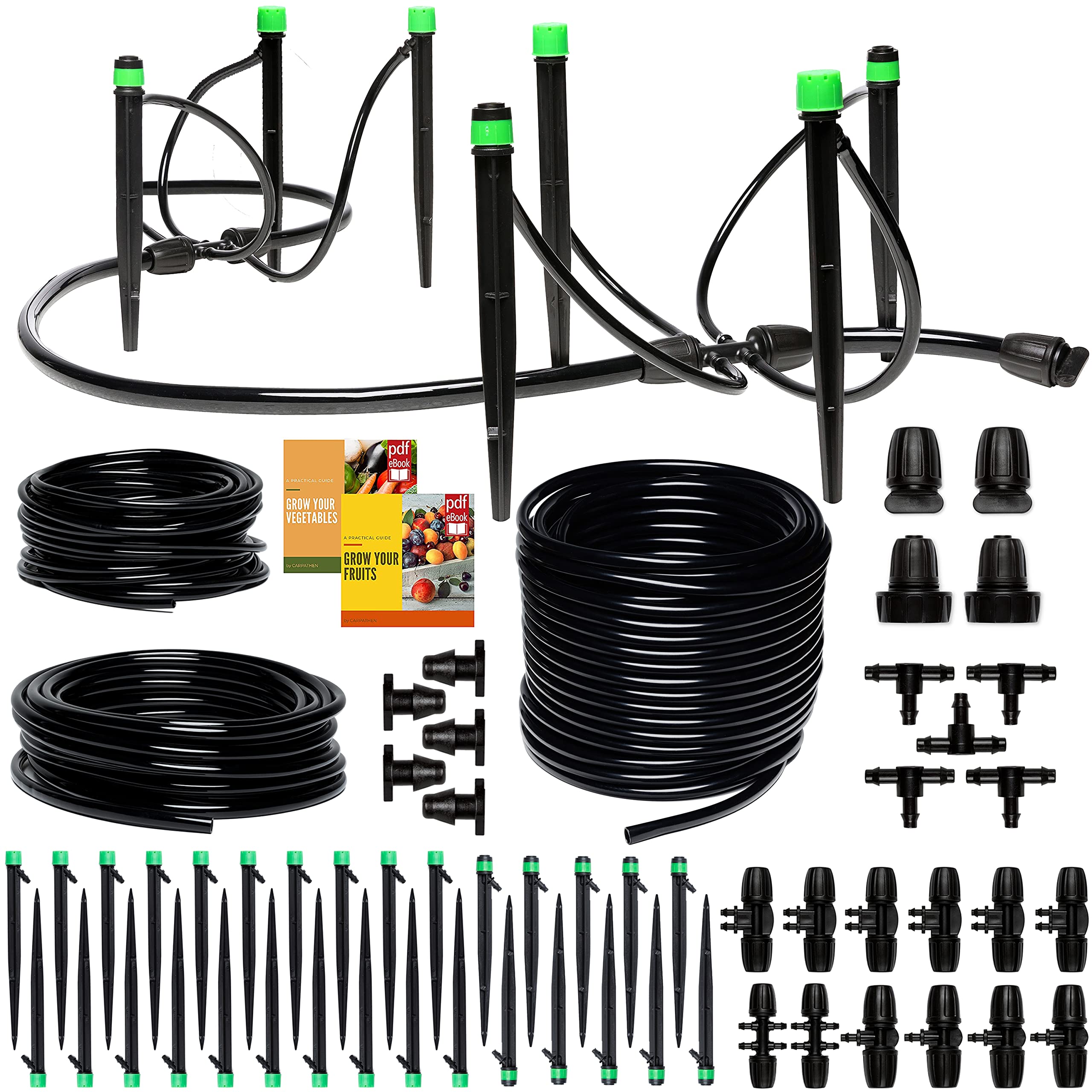 CARPATHEN Drip Irrigation Kit - Adjustable Premium Garden Watering System + 100 ft 5/16 Drip Irrigation Tubing - Mainline - (.40 OD x .32 ID) PVC Water Line