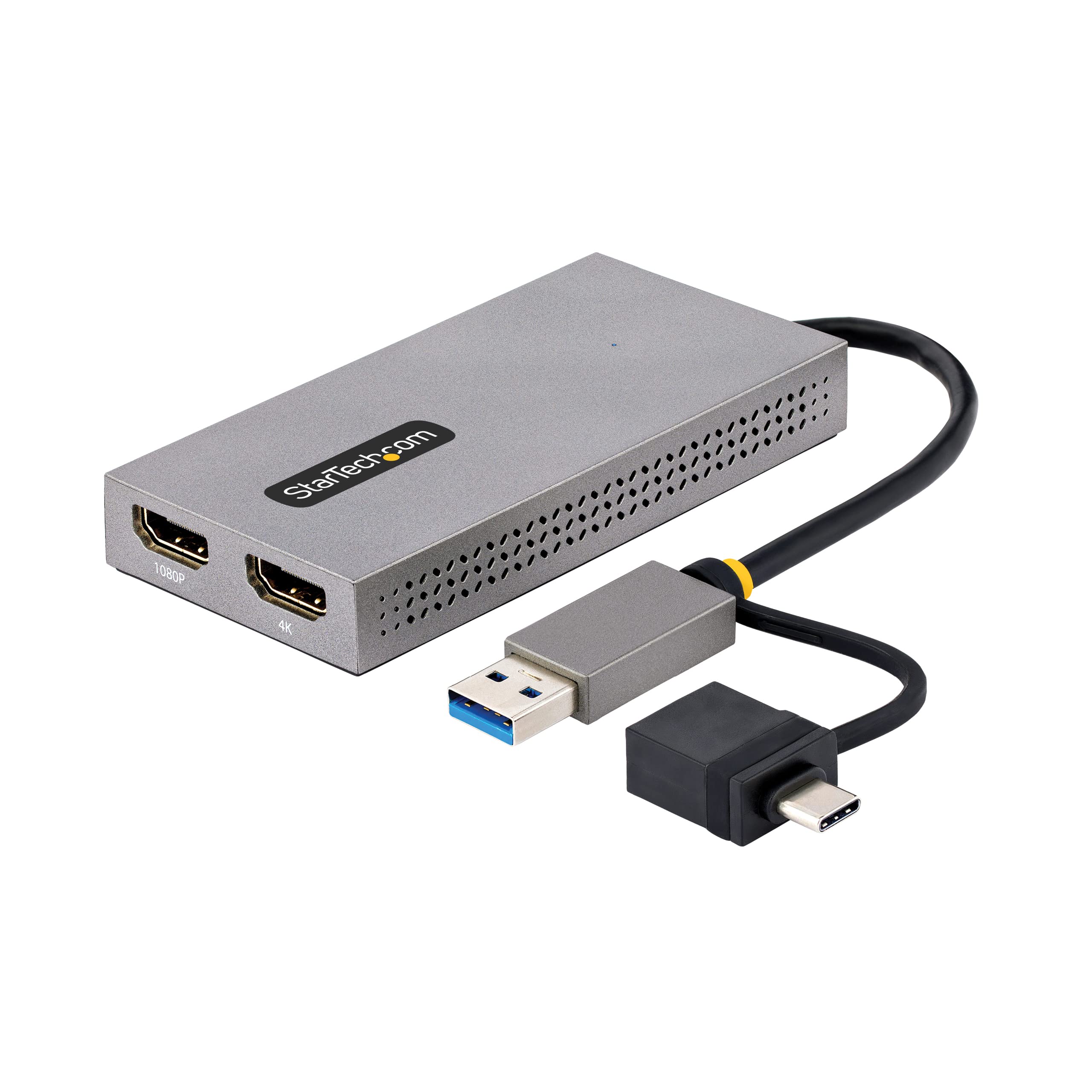 StarTech.com USB to Dual-HDMI Adapter, USB A/C to 2x HDMI Displays (1x 4K30, 1x 1080p), USB 3.0 to HDMI Converter, Win/Mac