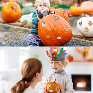 480 Pcs Pumpkin Stickers for Kids Fall Thanksgiving Autumn Stickers Farmhouse Rustic Pumpkin Stickers Buffalo Plaid Pumpkins Stickers for Fall Thanksgiving Party Classroom Decor (Delicate Style)