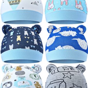 6 Pieces Newborn Baby Hat Bear Ears Infant Caps Baby Boy Girl Toddler Hats Infant Beanie Caps for 0-3 Months (Gray, Blue, White, Dark Blue,Cool)