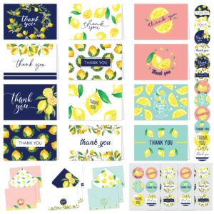 decorably thank you cards with envelopes & stickers - 24 pack lemon thank you cards with envelopes & stickers, blank inside lemon note cards, 6x4 citrus thank you cards bridal shower card, lemon card