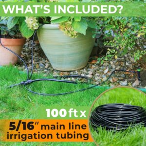 CARPATHEN Drip Irrigation Kit - Adjustable Premium Garden Watering System + 100 ft 5/16 Drip Irrigation Tubing - Mainline - (.40 OD x .32 ID) PVC Water Line