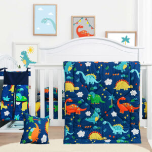 cloele dinosaur crib bedding set for boys - microfiber 4 piece baby bedding set soft comforter bed set includes toddler pillowcase crib sheet quilt baby blanket - nursery bedding set for boys and girl