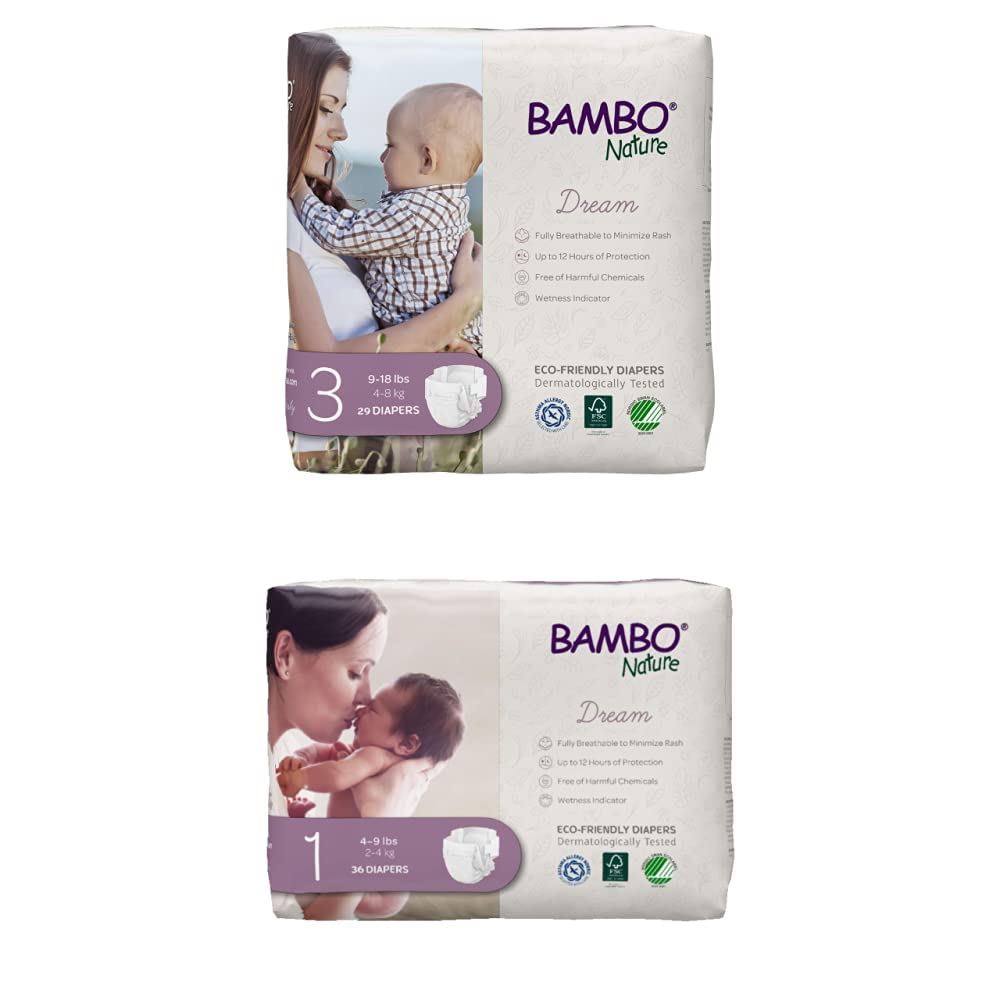 Bambo Nature Premium Eco-Friendly Baby Diapers, Size 3, 29 Count and Size 1, 36 Count