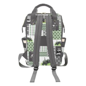 Urcustom Personalized Name Diaper Bag Backpack Retro Car Tractor Patchwork Green Multifunction Travel Backpack Nappy Bag Daypack for Mom Dad Boy Girl 10.83" L * 6.69"W * 15"H