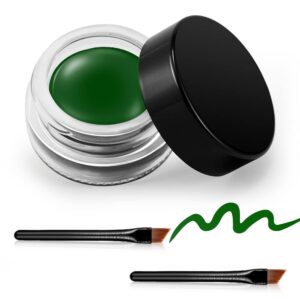 erinde green gel eyeliner, waterproof long lasting cream eyeliner gel pot, halloween high-intensity pigments smudge-proof eye liner makeup, water-resistant eyeliner with 2pcs brushes 05# green