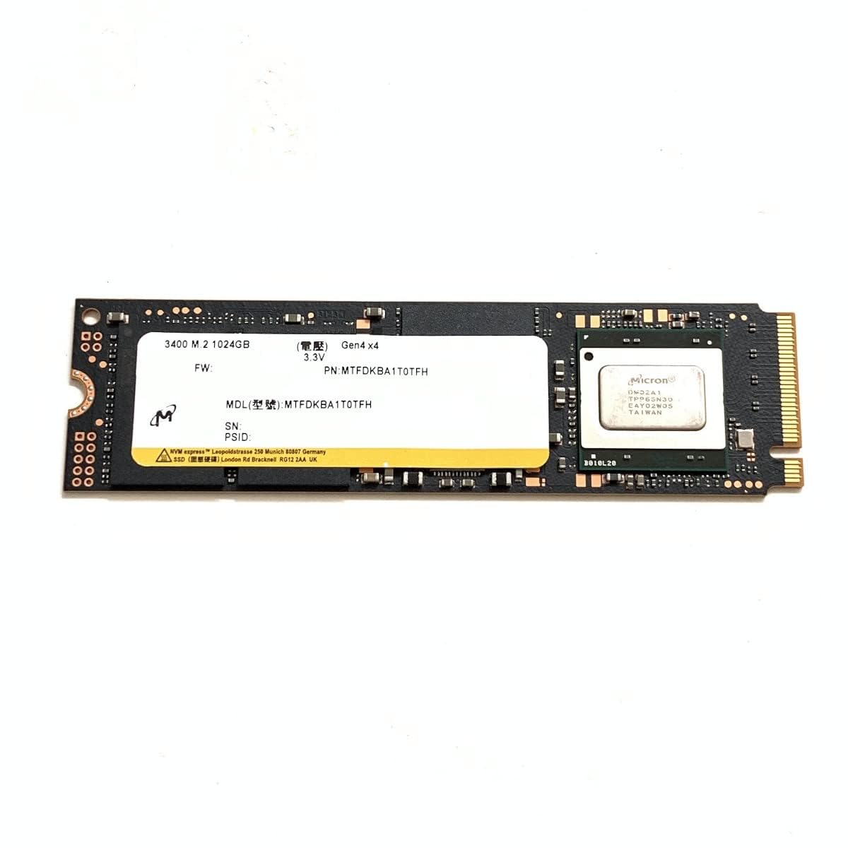 Micron SSD 1TB 3400 M.2 2280 NVMe PCIe 4.0 Gen4 x4 MTFDKBA1T0TFH Solid State Drive for Laptop Desktop Ultrabook PS5 Console