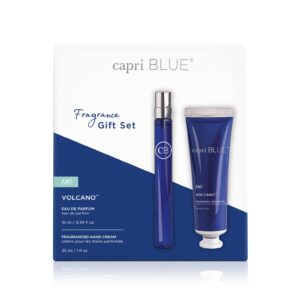 capri blue fragrance gift set - 1 volcano eau de parfum .34 fl oz & 1 volcano mini hand cream 1 oz - moisturizing jojoba oil & shea butter lotion - cruelty-free skin care products