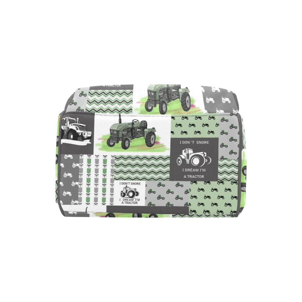 Urcustom Personalized Name Diaper Bag Backpack Retro Car Tractor Patchwork Green Multifunction Travel Backpack Nappy Bag Daypack for Mom Dad Boy Girl 10.83" L * 6.69"W * 15"H