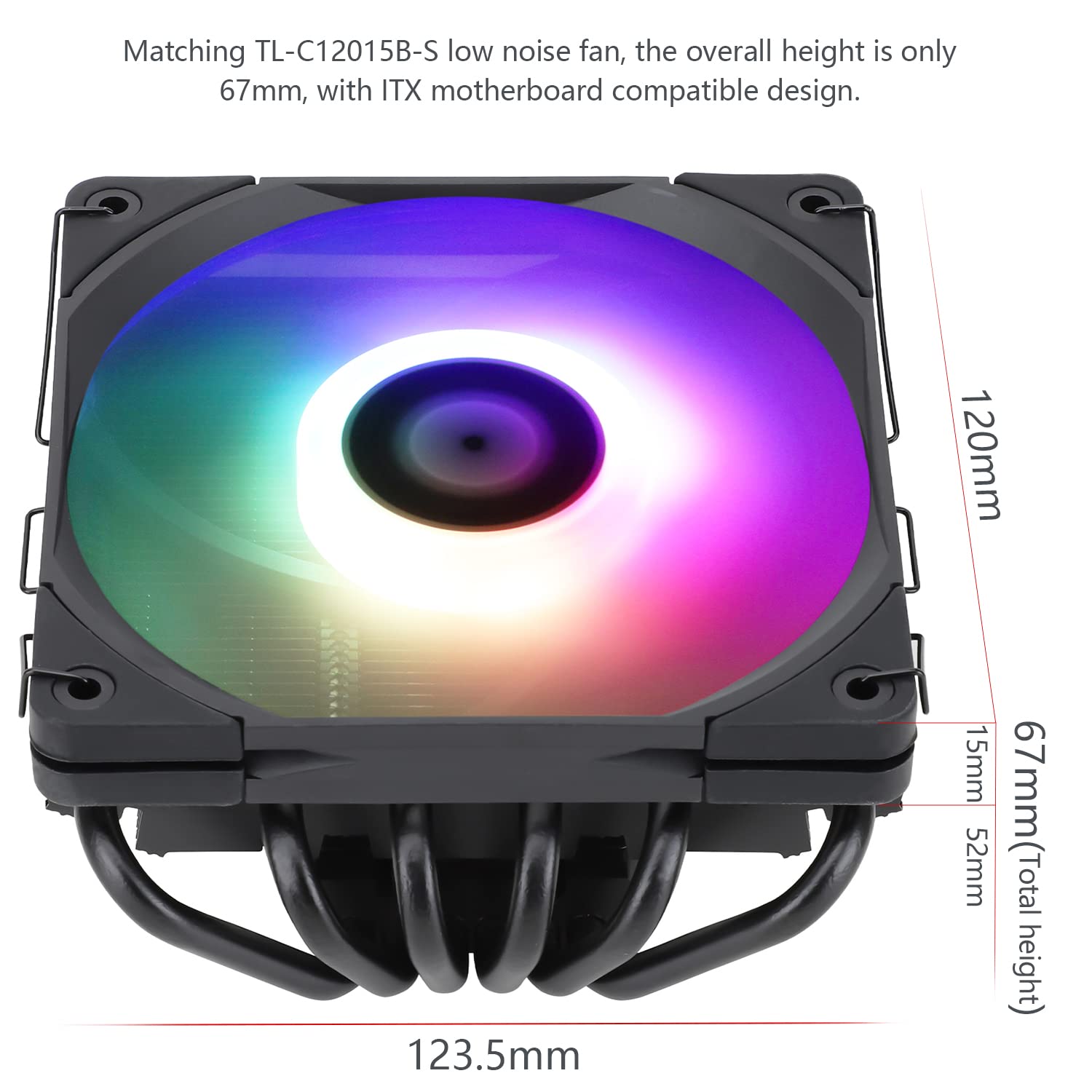 Thermalright AXP-120-X67 Black ARGB Low Profile CPU Air Cooler with Quite 120mm TL-C12015B-S Low Profile PWM Fan, 6 Heat Pipes, 67mm Height, for AMD AM4/Intel LGA 1700/1150/1151/1155/1200/2011/2066