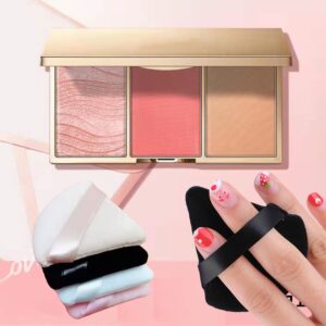 4 Pieces Pure Powder Puff Face Triangle Soft Makeup Powder Puff for Loose Powder with Strap Cosmetic Foundation Wet Dry Makeup (Black, White, pink, nude)