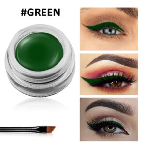 Erinde Green Gel Eyeliner, Waterproof Long Lasting Cream Eyeliner Gel Pot, Halloween High-Intensity Pigments Smudge-Proof Eye Liner Makeup, Water-Resistant Eyeliner with 2PCS Brushes 05# Green