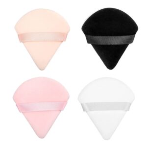 4 pieces pure powder puff face triangle soft makeup powder puff for loose powder with strap cosmetic foundation wet dry makeup (black, white, pink, nude)