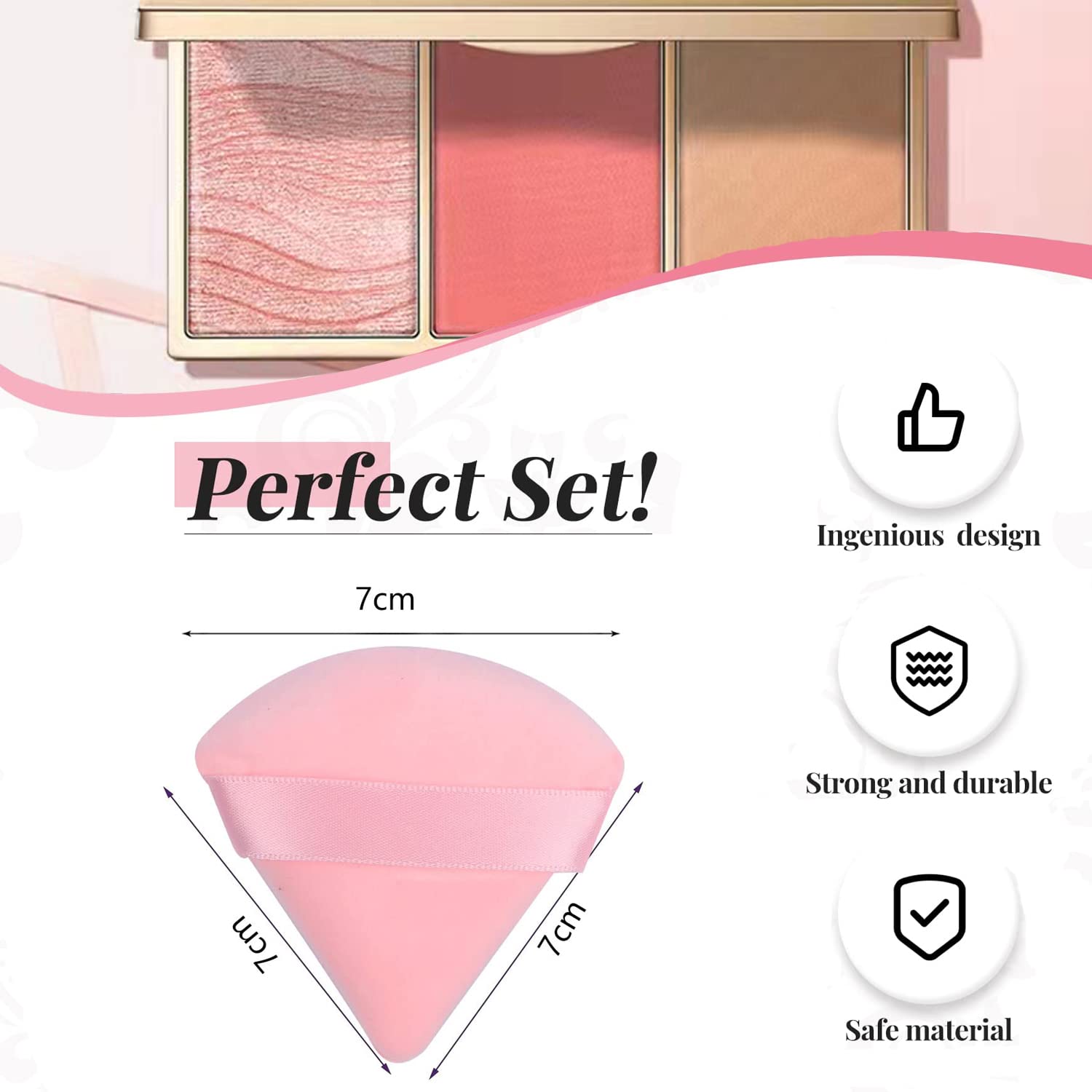 4 Pieces Pure Powder Puff Face Triangle Soft Makeup Powder Puff for Loose Powder with Strap Cosmetic Foundation Wet Dry Makeup (Black, White, pink, nude)