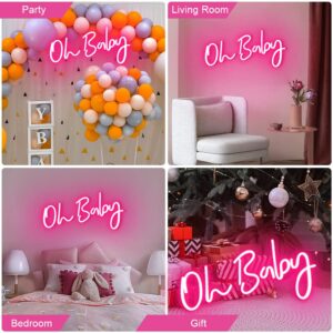 Oh Baby Neon Sign 24inch Big for Backdrop,Baby Shower, Large Pink Oh Baby Sign for Wall Decor, Events, Gathering Oh Baby Led Sign for baby shower Decorations