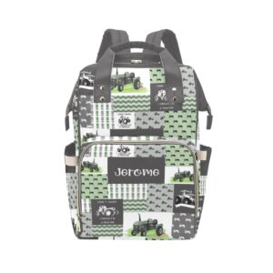 urcustom personalized name diaper bag backpack retro car tractor patchwork green multifunction travel backpack nappy bag daypack for mom dad boy girl 10.83" l * 6.69"w * 15"h