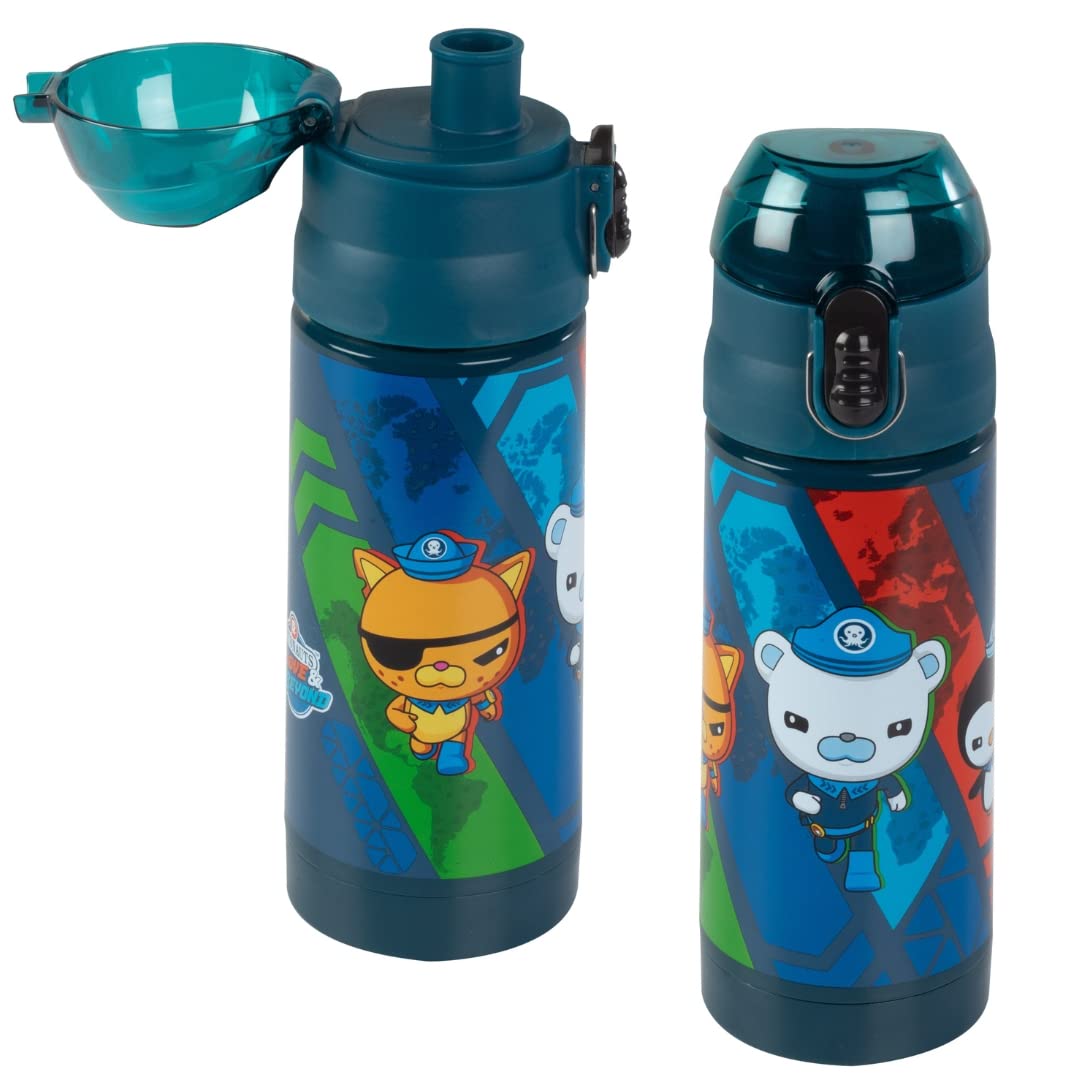 Octonauts Above & Beyond Blue Stainless Steel 13 oz Insulated Water Bottle for Kids - Spill Proof Lid, Easy to Use, Reusable - Keep Liquids Hot/Cold For Hours - Great for Travel, School, Sports, Camp