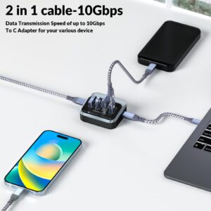 USB Hub for Laptop, SETMSPACE USB Port Hub 32° Bevel Plug and Play, USB 3.0 Hub 5Gbps with 2 in 1 Cable 19.6in, USB Splitter for Laptop, PC, MacBook Pro, iMac, Dell, Xbox