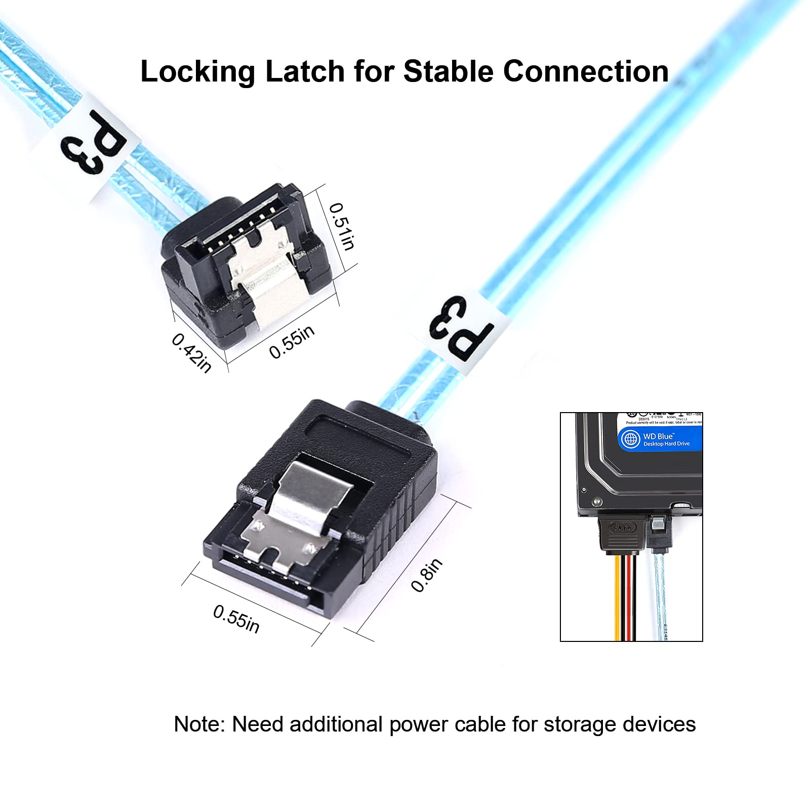 ADCAUDX SATA-III Cable:0.5M 6Pcs/Set-SATA Cable 90-Degree Right-Angle SATA-Data Cable SAS/SATA-6Gbps Cable for Server-Raid SDD HDD CD DVD Drives (1.6FT)