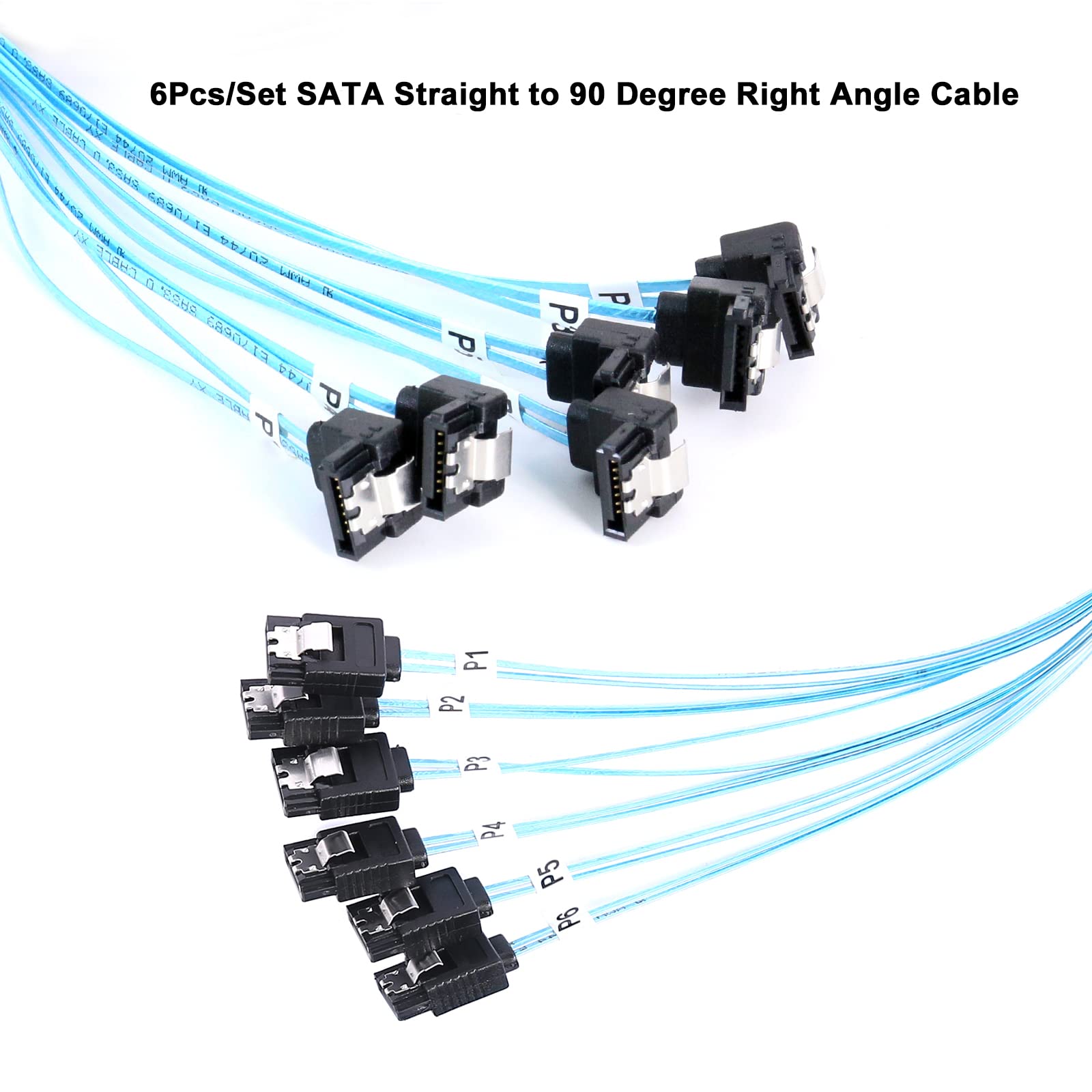 ADCAUDX SATA-III Cable:0.5M 6Pcs/Set-SATA Cable 90-Degree Right-Angle SATA-Data Cable SAS/SATA-6Gbps Cable for Server-Raid SDD HDD CD DVD Drives (1.6FT)