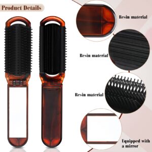 Nuenen 4 Pcs Folding Hair Brush with Mirror Portable Mini Hair Brush Small Compact Pocket Hair Comb for Family Travel Car Gym Wig Bag Purse Gift Women(Tortoiseshell)