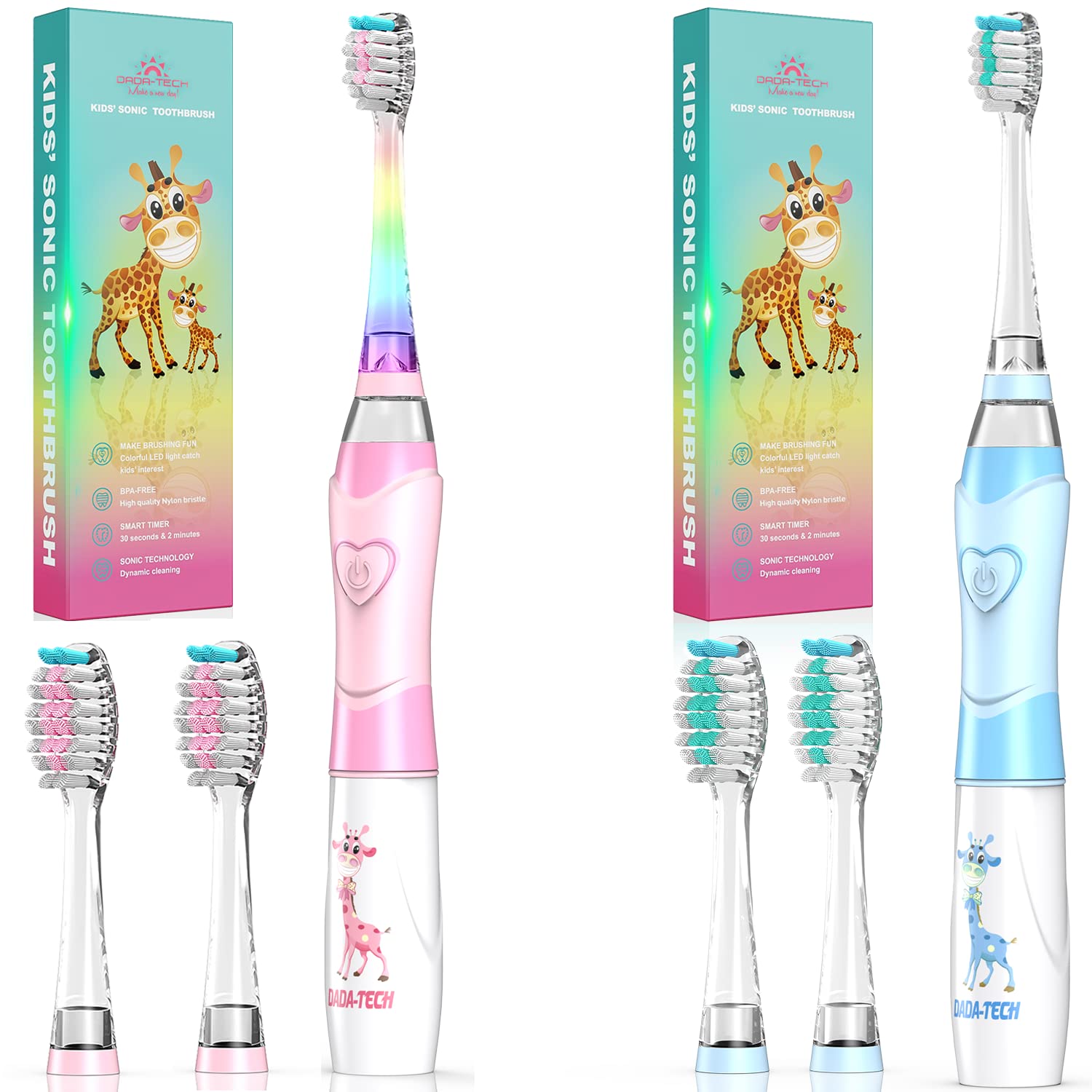 DADA-TECH Kids Electric Toothbrush, Soft Battery Tooth Brush with Timer (Pink+ Blue)