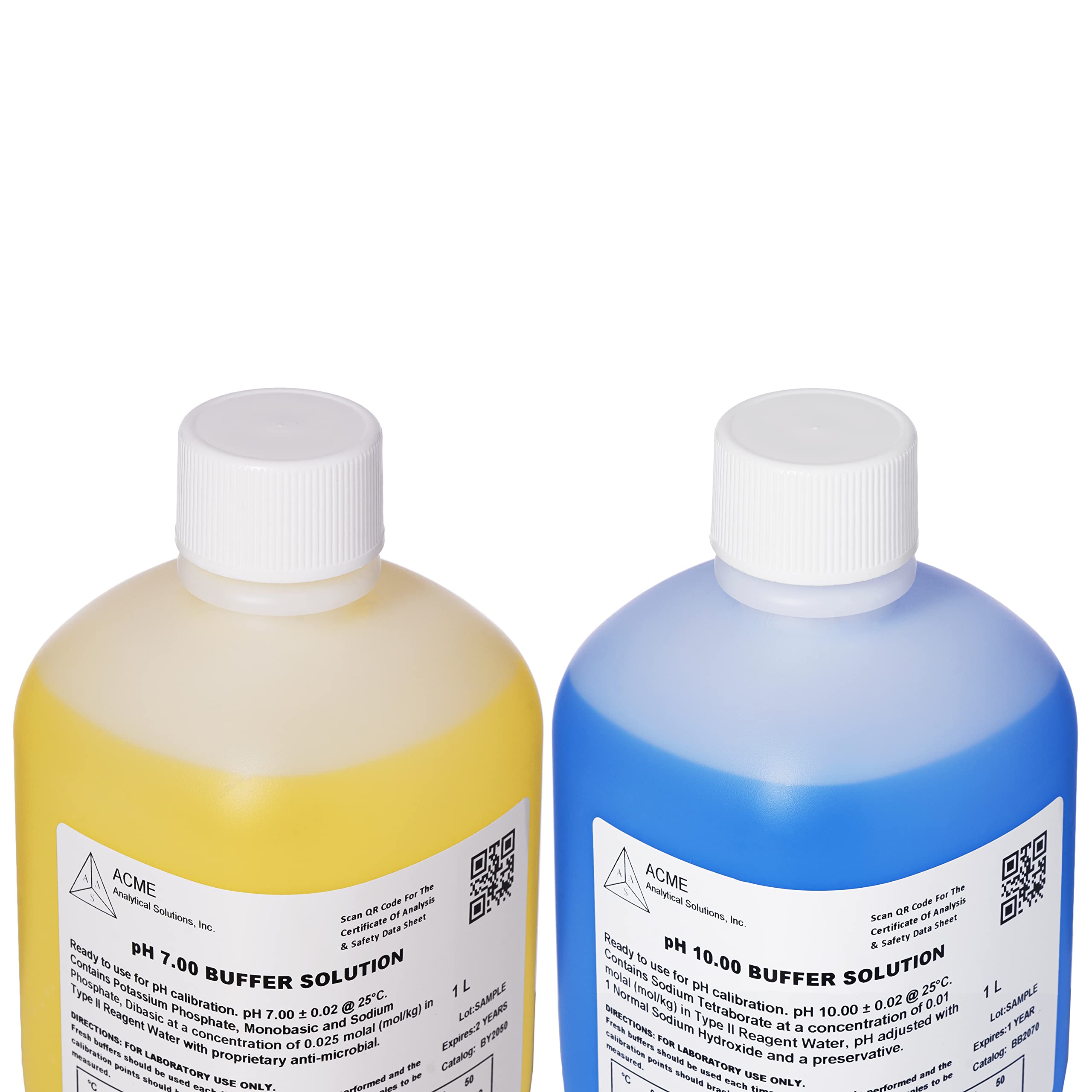 Acme Analytical Solutions pH 7 and 10 Buffer Solutions, 2 Liters, pH Meter Calibration Solutions, NIST Traceable Reference Standards, Designed for All pH Meters, pH Buffer Combo, 2 Quarts