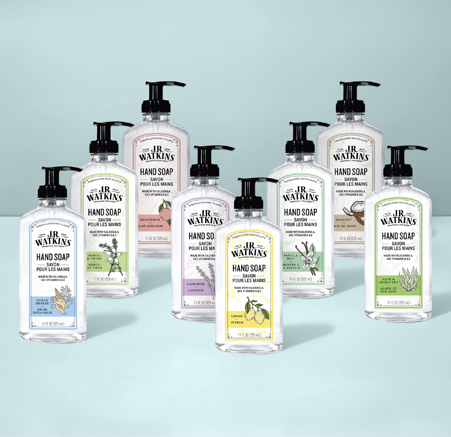 J.R. Watkins Gel Hand Soap Refill, Moisturizing Hand Wash, All Natural, Alcohol-Free, Cruelty-Free, USA Made, Aloe Green Tea, 34 Fl Oz, 3 Pack